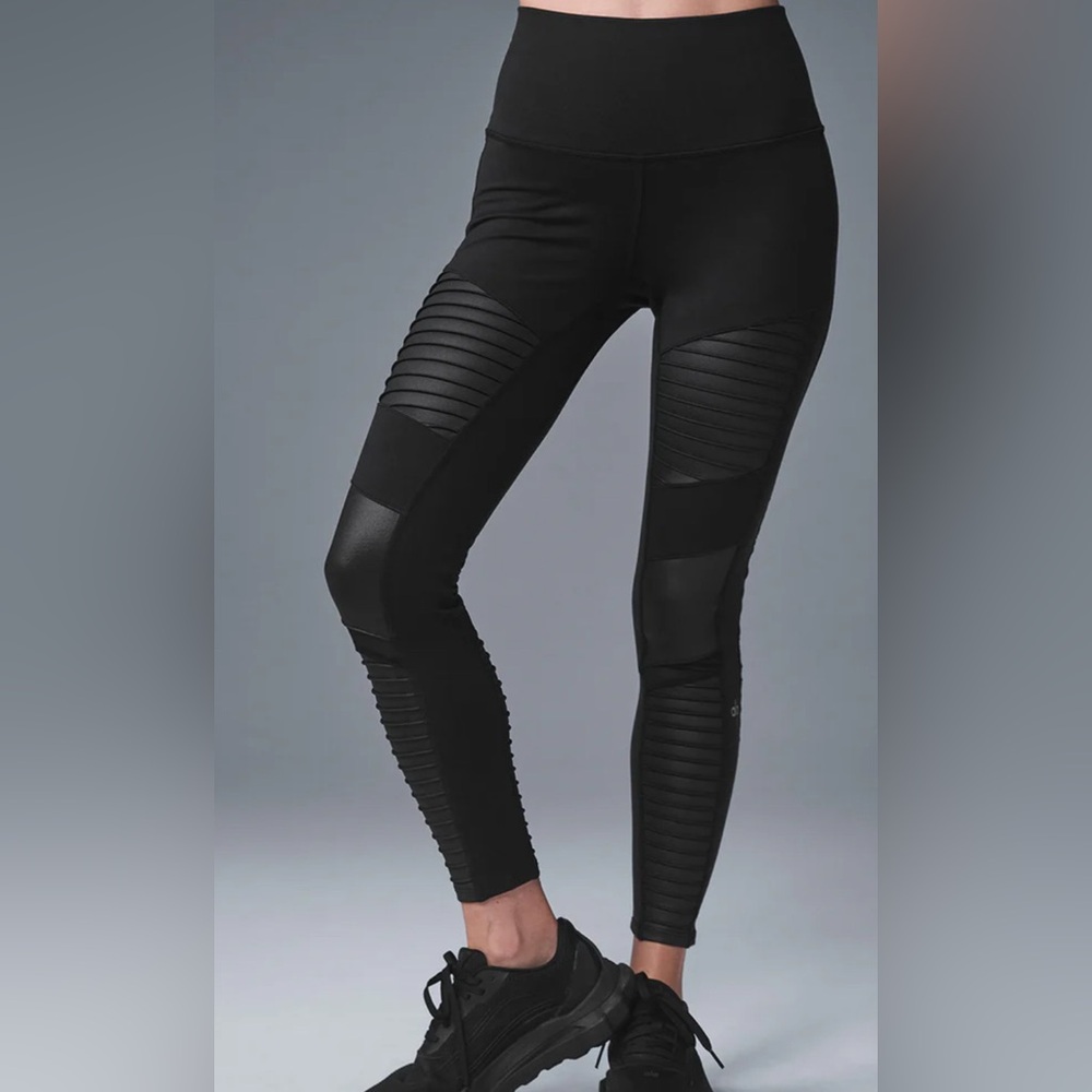 ALO Yoga Black Moto Ribbed High-Waist Leggings